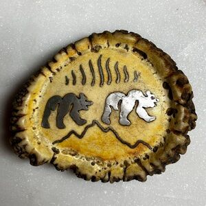 Wilson ~ Solid Brass ~ Brown W/ Silver Bears Design Belt Buckle